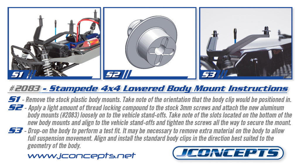Stampede 4x4 Lowered Body Mount #2083 installation instructions