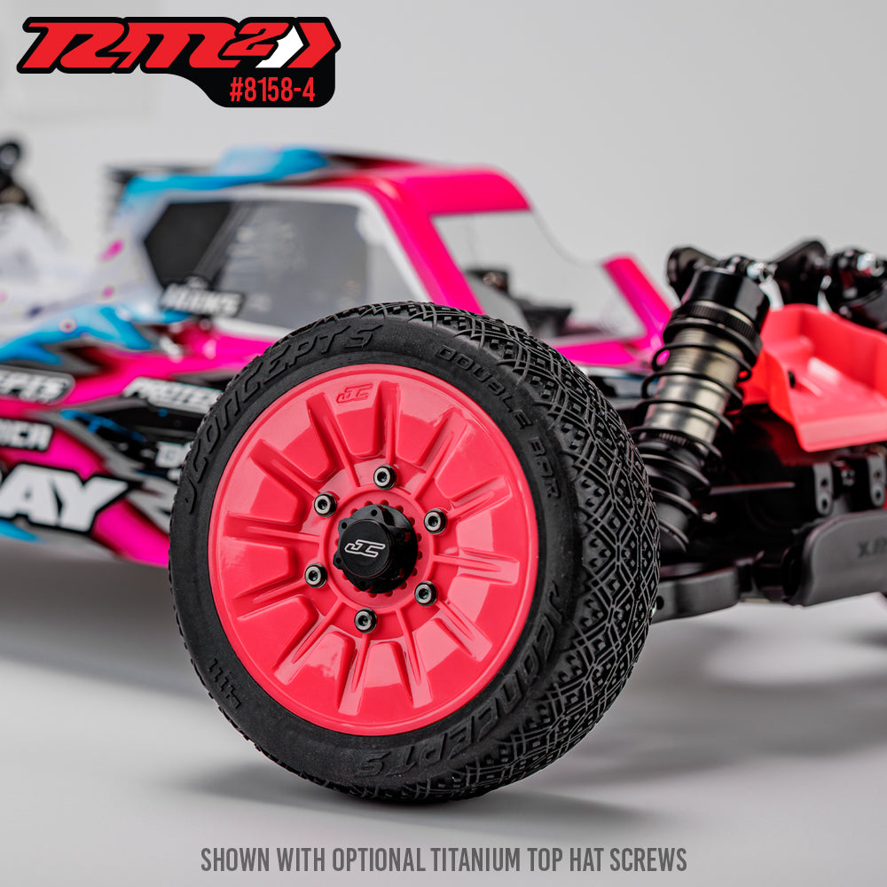 Pioneer Retro Pink wheels mounted on 1/8th buggy