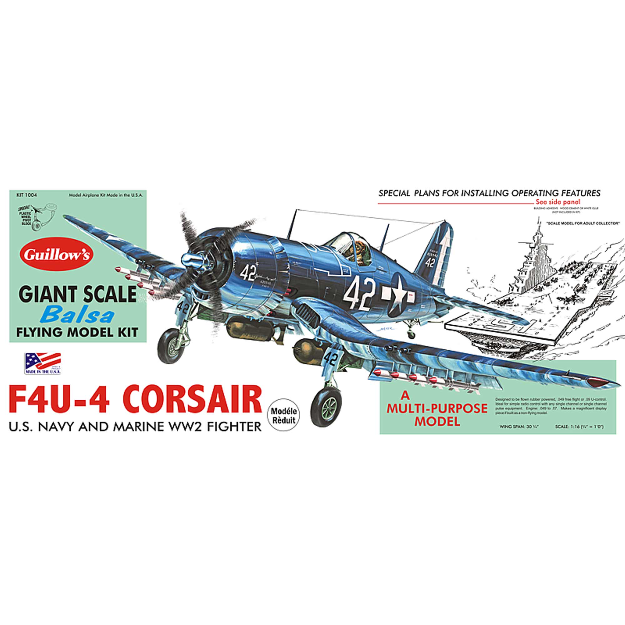 Guillow Vought F4U-4 Corsair Kit, 30.5"
