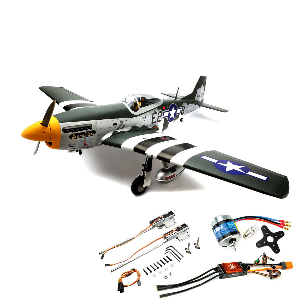 Hangar 9 P-51D Mustang 20cc ARF, 69.5" with E-flite Electric Retract Set, Brushless Motor, and Spektrum Smart ESC