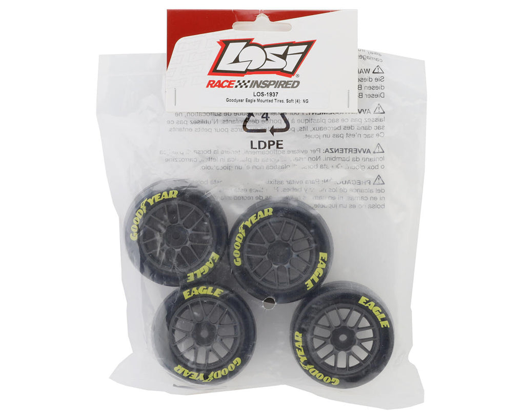 Losi NASCAR Goodyear Eagle Pre-Mounted Tires (4) (Soft) - packaging